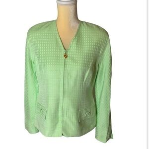 Vintage Christian Dior Zip-Up Long Sleeve Blazer Green and White Sz 8P Designer
